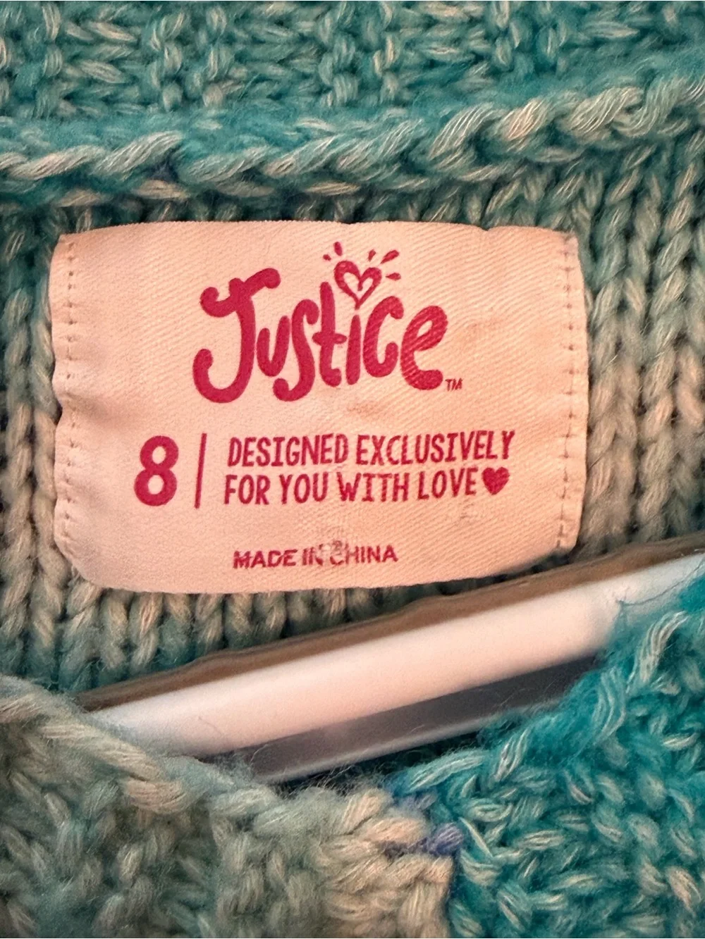 Justice Teal and Blue Ombre Cable-Knit Crewneck Sweater